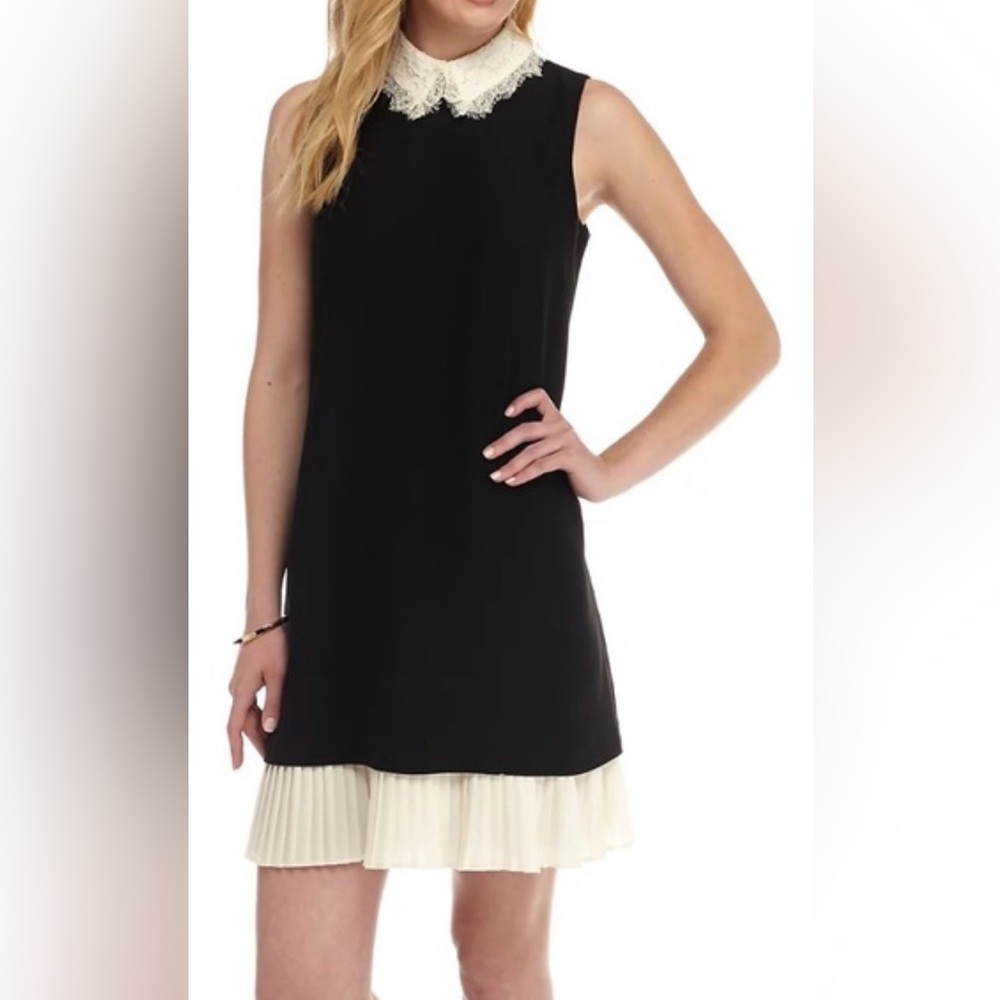 EUC Nanette Lepore Black Dress with Cream Lace Collar 8